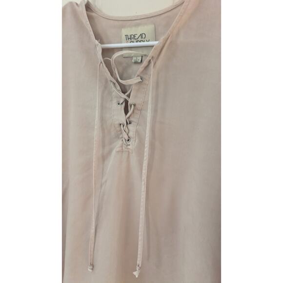 Thread & Supply Lace Up Front Long Sleeve Cream Blouse, Large Y2K, Boho - Picture 3 of 9